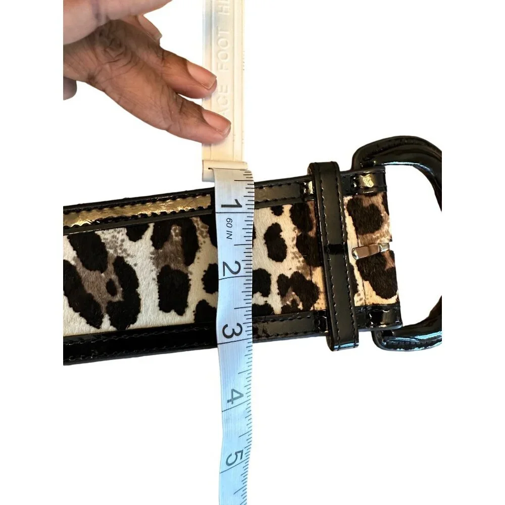 White House Black Market Black White Leopard Print Belt Genuine Haircalf Belt - Picture 7 of 8